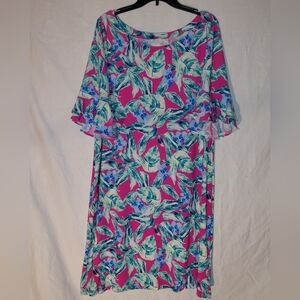 Pappagallo Pink and Green Floral Dress 1X XXL Excellent Condition